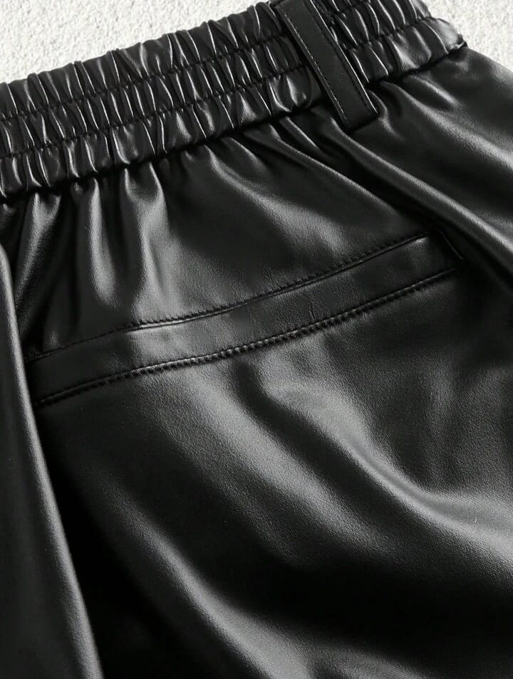 Men's Casual Fashion Street PU Leather Shorts, Summer Black Leather Short Men Black Short